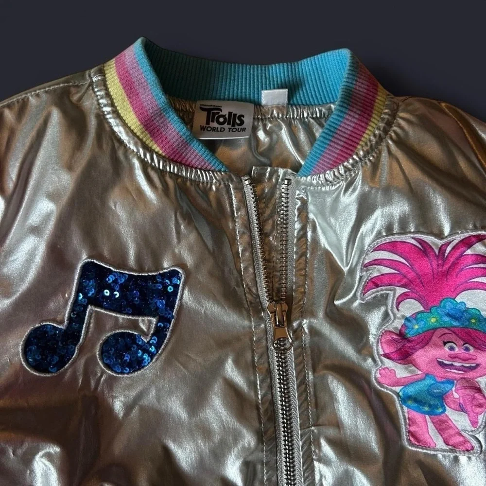 Trolls Girls World Tour Metallic Patchwork Bomber Jacket size 6